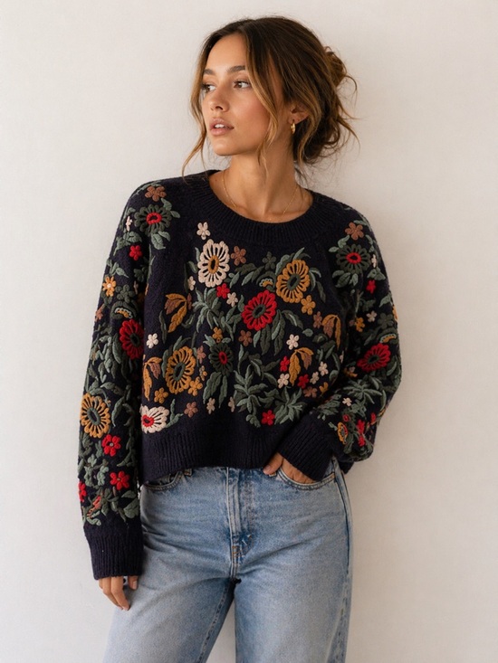 Zara Sweaters - Zara Limited Edition Embroidered Knit Floral Sweater Boho | Size S